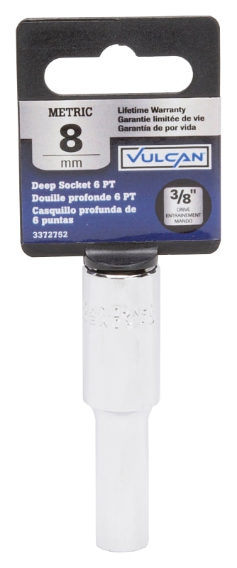 Vulcan MT6500662 Drive Socket, 8 mm Socket, 3/8 in Drive, 6-Point, Chrome Vanadium Steel, Chrome