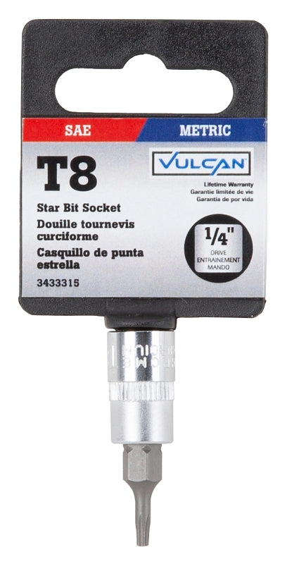 Vulcan 55050025SD Star Bit Socket, T8 Tip, Chrome