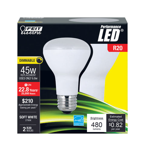 FEIT Electric LED Bulb 6.8 watts 450 lumens 2700 K Medium Base (E26) R20 Soft White 45 watts eq