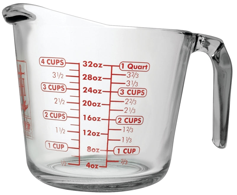 Anchor Hocking 551780L13 Measuring Cup, 1 qt Capacity, Glass, Clear, P