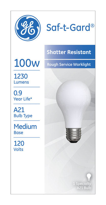 GE Saf-T-Gard Rough Service Bulb 100 watts 1230 lumens 2800 K A-Line A21 Medium Base (E26) 1 p