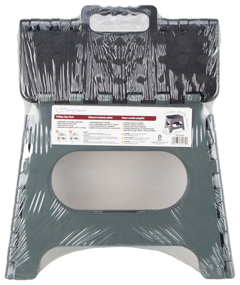 Simple Spaces SD027 Folding Step Stool, 10-5/8 in H, 1-Step, 330, Plastic, Black Gray