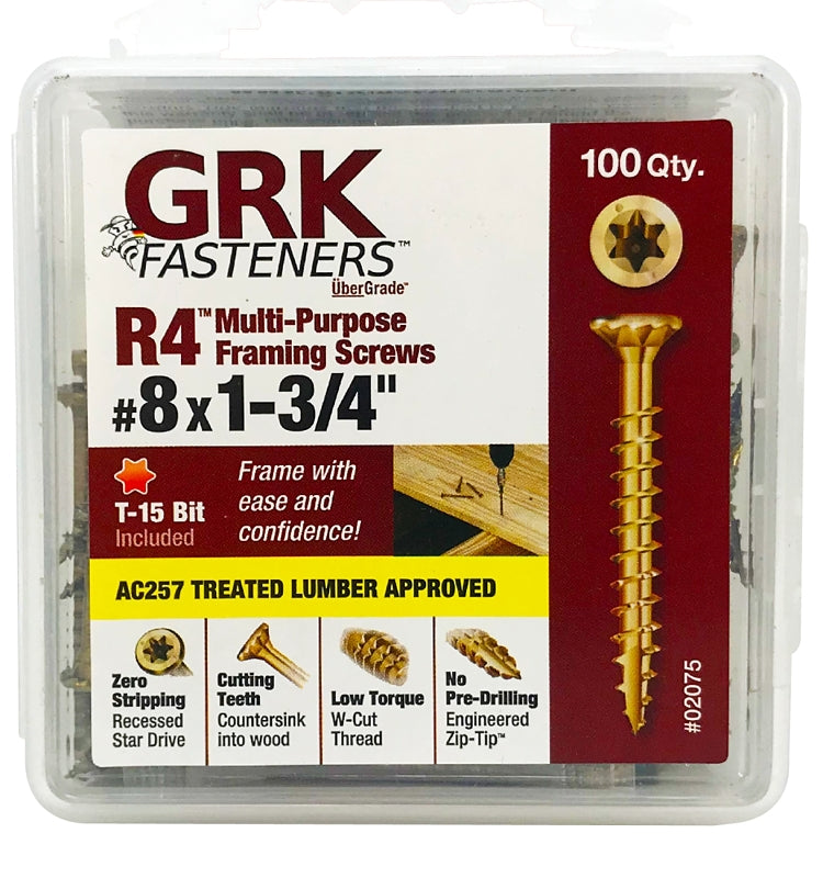GRK Fasteners R4 02075 Framing and Decking Screw, #8 Thread, 1-3/4