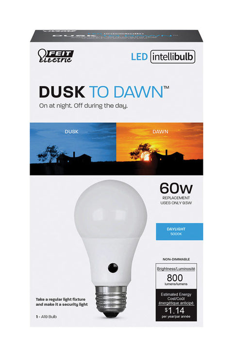 FEIT Electric Intellibulb LED Dusk To Dawn Light Bulb 9.5 watts 800 lumens 5000 K A-Line A19 Da