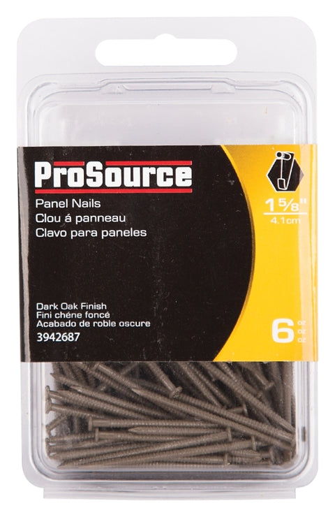 ProSource NTP-091-PS Panel Nail, 15D, 1-5/8 in L, Steel, Painted, Flat Head, Ring Shank, Dark Oak, 171 lb, Pack of 5