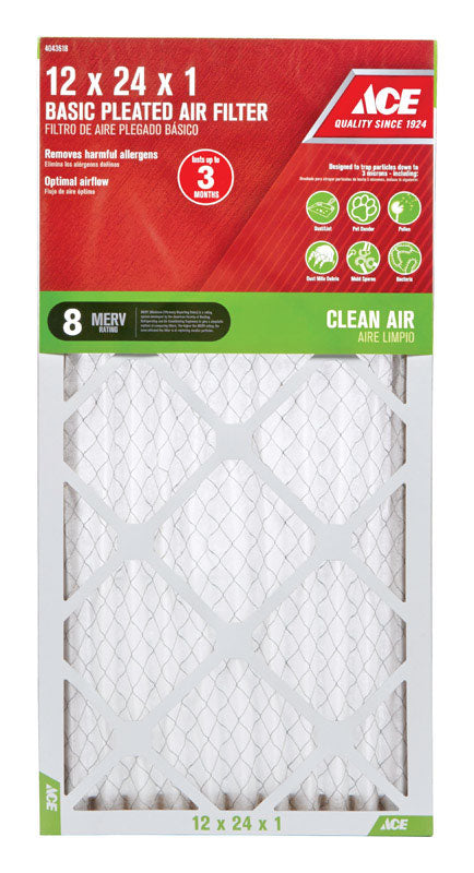 Ace 24 in. L x 12 in. W x 1 in. D Pleated Air Filter 8 MERV