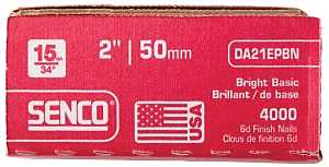Senco DA21EPBN Finish Nail, Glue Collation, 2 in L, 15 Gauge, Steel, Bright Basic, Brad Head, Smooth Shank