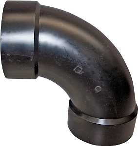 Canplas 102276BC Long Sweep Pipe Elbow, 1-1/2 in, Hub, 90 deg Angle, ABS, Black