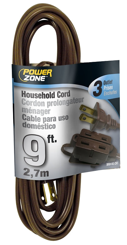 PowerZone OR670609 Extension Cord, 16 AWG Cable, 9 ft L, 125 V, Brown ...