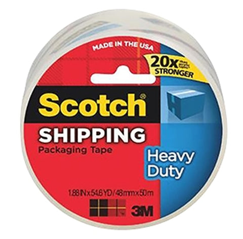 Scotch 3850 Packaging Tape, 54.6 yd L, Clear, 1.88 in W, 3.1 mil, Polypropylene Backing