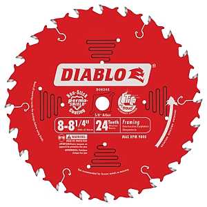 Diablo D0824X Circular Saw Blade, 8 to 8-1/4 in Dia, 5/8 in Arbor, 24-Teeth, Carbide Cutting Edge