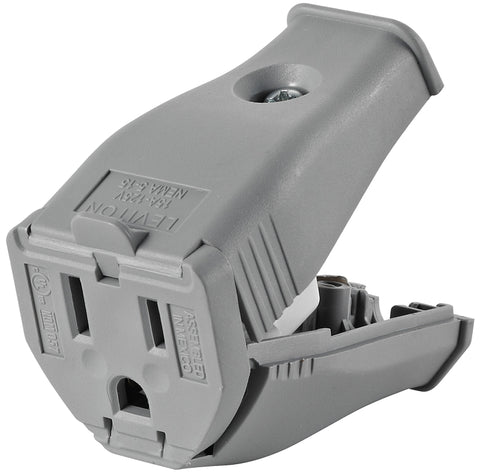 Leviton 3W102-GY Straight Blade Connector, 2-Pole, 15 A, 125 V, Female, NEMA: 5-15R, Gray