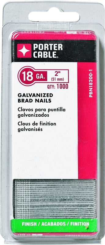 Porter-Cable PBN18200-1 Nail, Glue Collation, 2 in L, 18 ga Gauge, Steel, Galvanized, Brad Head