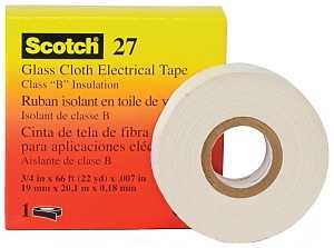 Scotch 27 Electrical Tape, 66 ft L, 1/2 in W, Cloth Backing, White