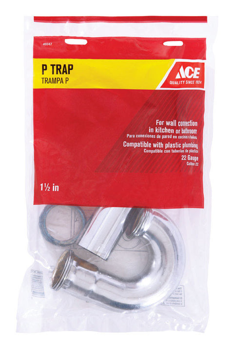 Ace 1-1/2 in. Dia. x 1-1/2 in. Dia. Slip To Slip Chrome Plated Brass P Trap