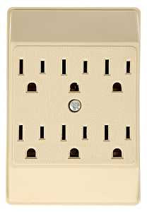 Eaton Wiring Devices C1146V Outlet Adapter, 2 -Pole, 15 A, 125 V, 6 -Outlet, NEMA: NEMA 5-15R, Ivory