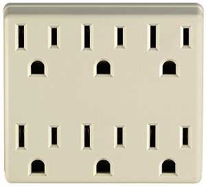 Leviton 6ADPT-I Adapter, 15 A, 125 VAC, 6 -Outlet, NEMA: NEMA 5-15R, Ivory