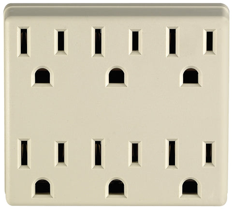 Leviton 6ADPT-I Adapter, 15 A, 125 VAC, 6 -Outlet, NEMA: NEMA 5-15R, Ivory