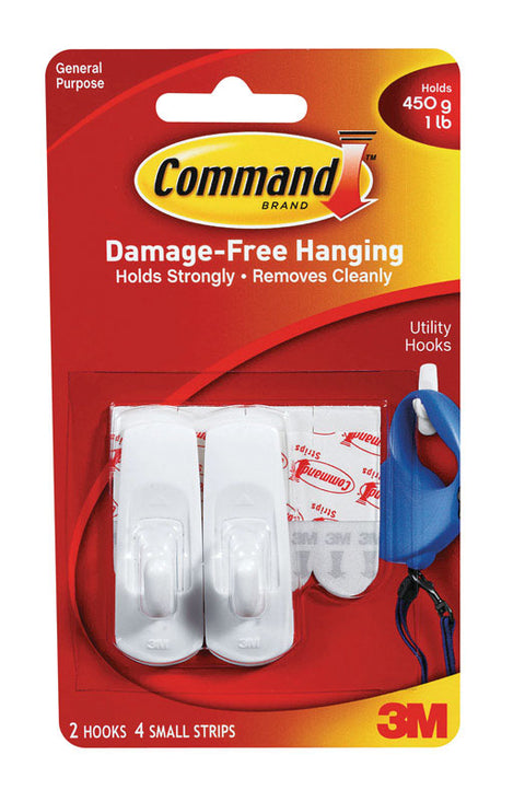 3M Command Small Utility Hook 2-3/8 in. L Plastic 1 lb. per Hook 2 pk