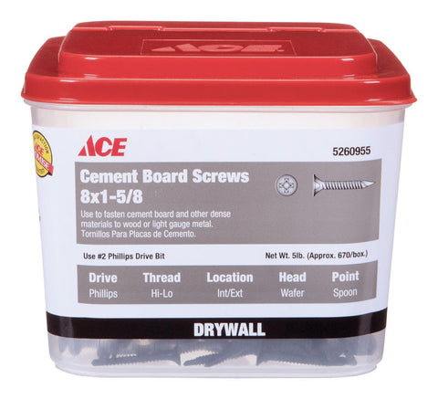 Ace Cement Board Screws Phillips High/Low No. 8 1-5/8 in. L Ceramic 5 lb. Gray