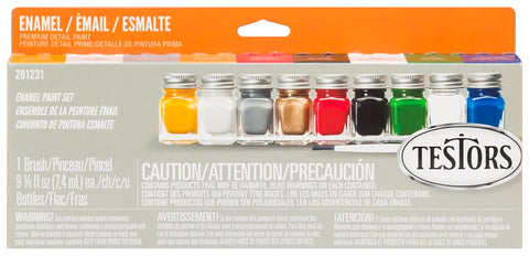 Testors 281231 Enamel Paint Set, 0.25 oz Bottle, Includes: Gloss Yellow, Red, Enamel Paints and (1) Paint Brush and Tray