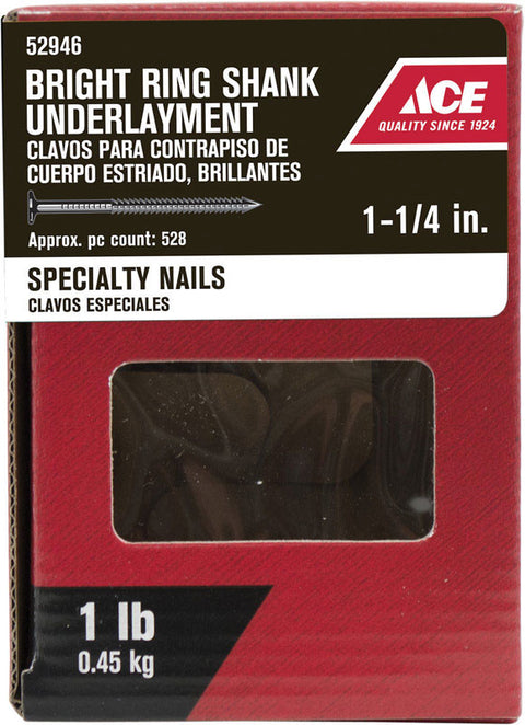 Ace Round 1-1/4 in. L Underlayment Nail Annular Ring Shank Bright Steel 1 lb.