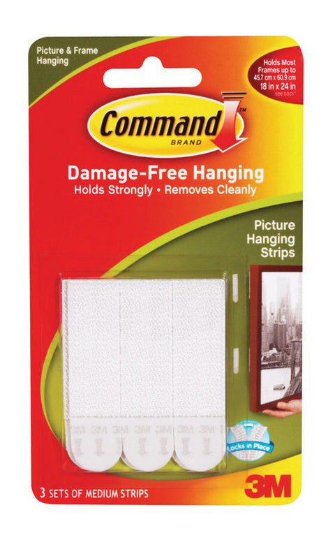 3M Command Medium Picture Hanging Adhesive Strips 2-3/4 in. L Foam 3 lb. per Set 6 pk