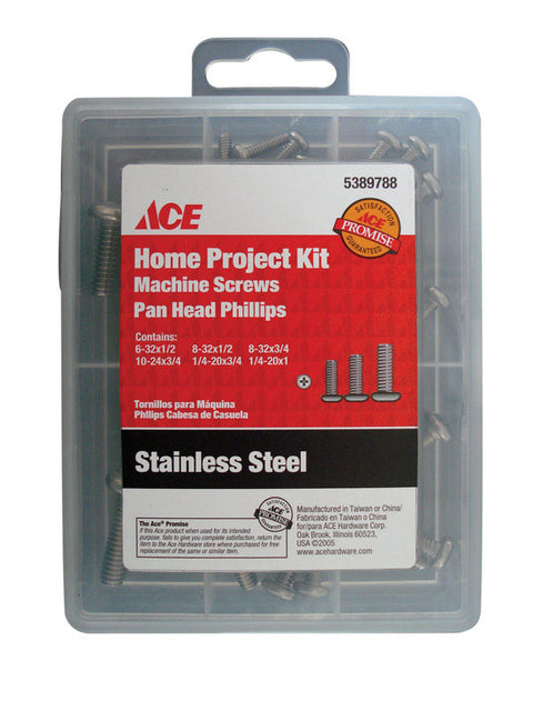Ace Screw Kit Phillips High/Low Assorted in. L Galvanized Silver
