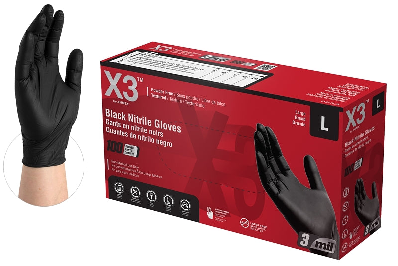 Ammex BX3 Series BX346100 Disposable Gloves, L, Nitrile, Powder