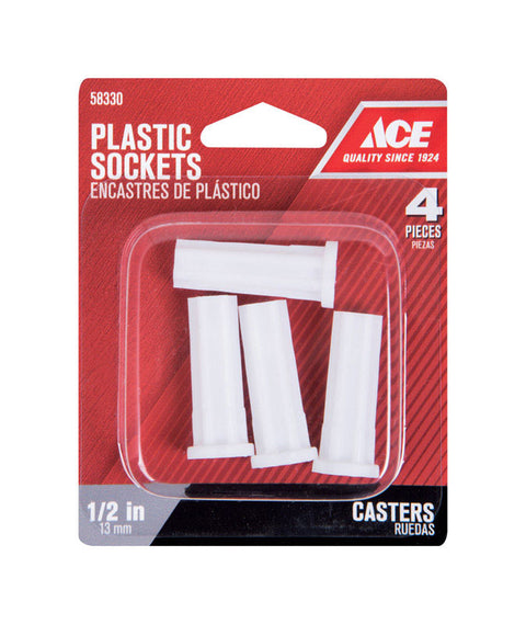 Ace Plastic 5/16 in. Dia. White Caster Socket 4 pk