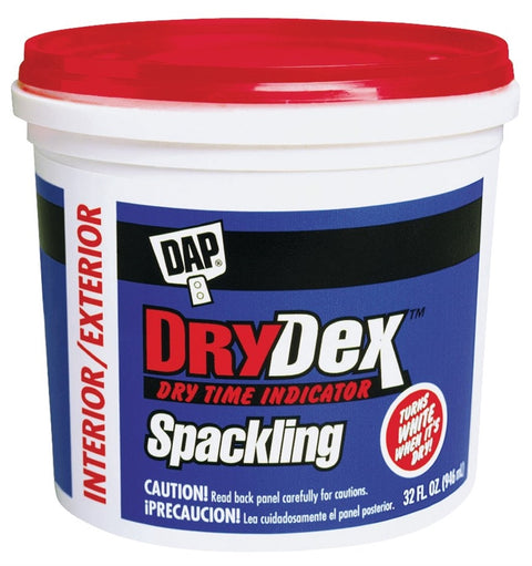 DAP Dex Ready-to-Use Spackling Compound, 1 qt, Tub, White, Slight Acrylic, Paste