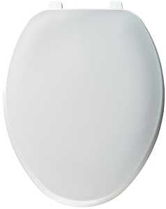 Bemis 170-000 Toilet Seat, 18-7/16 in L, 13-15/16 in W, 1-9/16 in H, Elongated, Plastic, White, Top-Tite Hinge