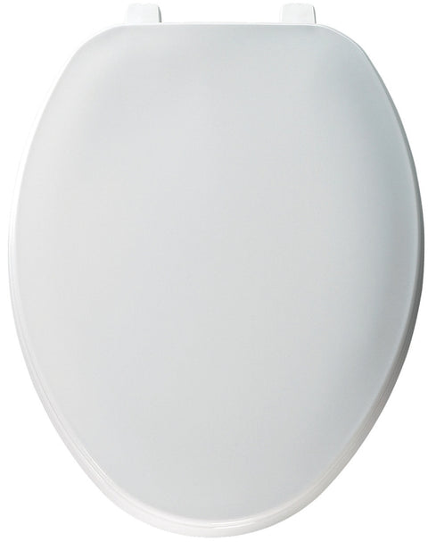 Bemis 170-000 Toilet Seat, 18-7/16 in L, 13-15/16 in W, 1-9/16 in H, Elongated, Plastic, White, Top-Tite Hinge