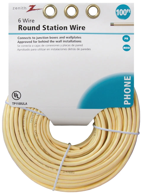 Zenith TP1100ULA Telephone Wire, 24 AWG Wire, Almond Sheath, 100 ft L