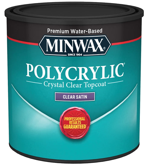 Minwax Polycrylic 233334444 Waterbased Polyurethane, Liquid, Crystal Clear, 0.5 pt, Can