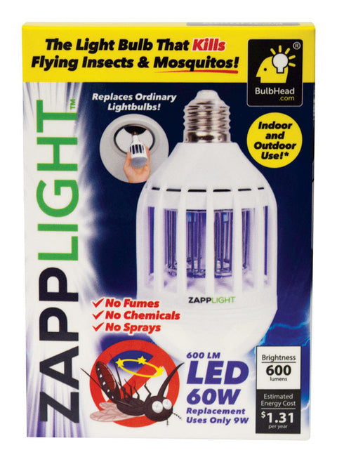 ZappLight As Seen On TV Light and Bug Zapper 60 watts 600 lumens 4000 K LED A19 Bright White 9