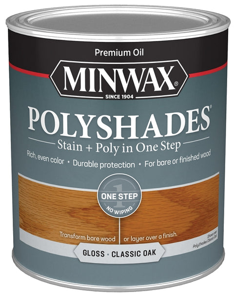 Minwax 61470444 Waterbased Polyurethane Stain, Oil, Water Base, Classic Oak, Gloss, 1 qt Can