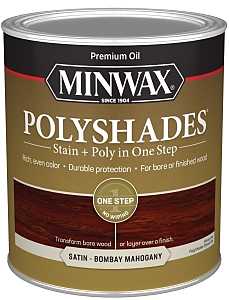 Minwax 61380444 Waterbased Polyurethane Stain, Satin, Liquid, Bombay Mahogany, 1 qt, Can