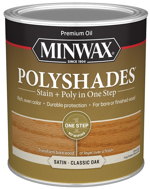 Minwax 61370444 Waterbased Polyurethane Stain, Satin, Liquid, Classic Oak, 1 qt, Can
