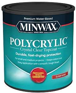 Minwax Polycrylic 65555444 Waterbased Polyurethane, Gloss, Liquid, Crystal Clear, 1 qt, Can