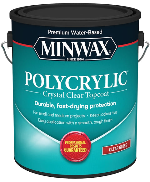 Minwax Polycrylic 15555000 Waterbased Polyurethane, Gloss, Liquid, Crystal Clear, 1 gal, Can, Pack of 2