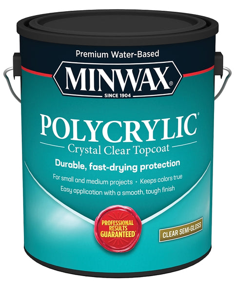 Minwax Polycrylic 14444000 Waterbased Polyurethane, Semi-Gloss, Liquid, Crystal Clear, 1 gal, Can, Pack of 2