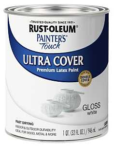 Rust-Oleum 1992502 Enamel Paint, Water, Gloss, White, 1 qt, Can, 120 sq-ft Coverage Area