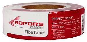 Adfors FibaTape Perfect Finish FDW8654-U Ultra-Thin Drywall Tape, 300 ft L, 1-7/8 in W, White, Pack of 12