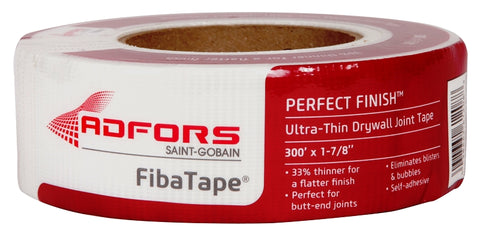 Adfors FibaTape Perfect Finish FDW8654-U Ultra-Thin Drywall Tape, 300 ft L, 1-7/8 in W, White, Pack of 12