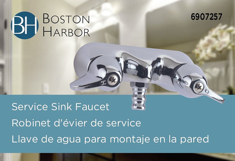 Boston Harbor RS207 Bath Faucet, 2-Faucet Handle, Lever Handle, Brass, Chrome Plated, Wall Mounting, Round Spout