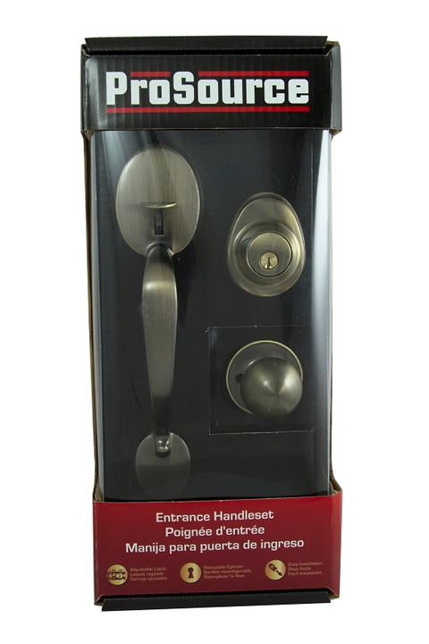 ProSource Handleset, 3 Grade, Keyed Key, Brass, Antique Brass, 2-3/8 x 2-3/4 in Backset, KW1 Keyway