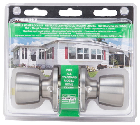 ProSource T-5764SS-PS Passage Knob, Metal, Stainless Steel, 2-3/8 to 2-3/4 in Backset, 1-3/8 to 1-3/4 in Thick Door