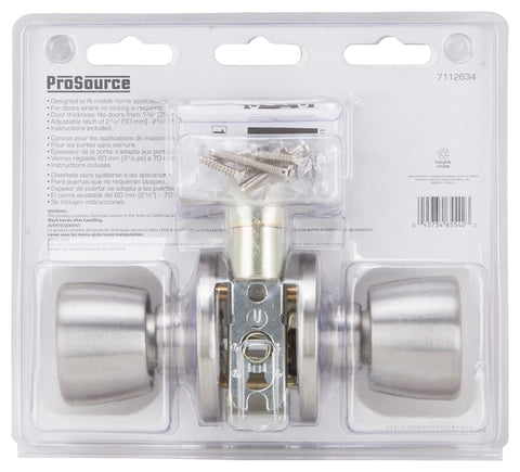 ProSource T-5764SS-PS Passage Knob, Metal, Stainless Steel, 2-3/8 to 2-3/4 in Backset, 1-3/8 to 1-3/4 in Thick Door