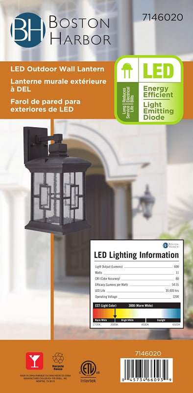 Boston Harbor LED-0172F-WD Outdoor Wall Lantern, 120 V, 11 W, LED Lamp, 600 Lumens, 3000 K Color Temp